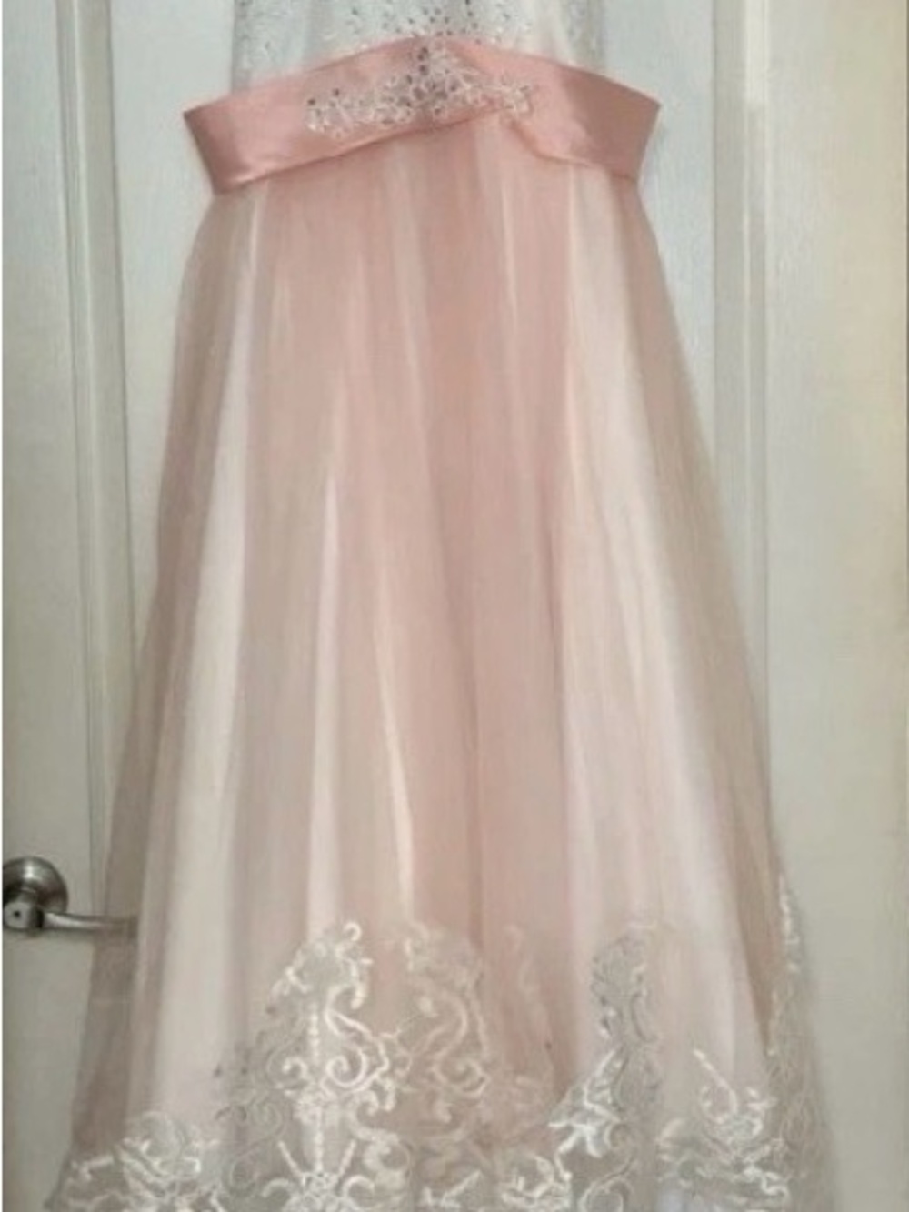 Girls Pink Satin & Lace Tulle Dress